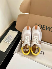 LOEWE 26S FLOW RUNNER SNEAKER IN LIGHT GRAY SUEDE AND YELLOW SHEEPSKIN