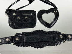 LE CAGOLE LARGE SHOULDER BAG 33 WITH RHINESTONES IN BLACK ARENA LAMBSKIN SILVER HARDWARE