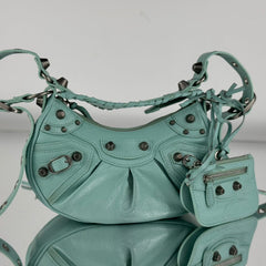 LE CAGOLE SMALL SHOULDER BAG 26 WITH RHINESTONES IN MINT GREEN LAMBSKIN