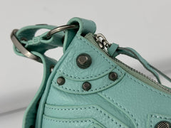 LE CAGOLE SMALL SHOULDER BAG 26 WITH RHINESTONES IN MINT GREEN LAMBSKIN