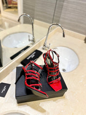 SL JERRY HEELED SANDALS RED POLISHED CALFSKIN