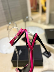 SL RHINESTONE HEELED SANDALS BRIGHT PINK SATIN
