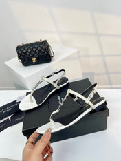 SL Cassandra Croc-Embossed Thong Sandals Black White Leather