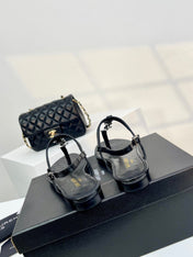 SL Cassandra Croc-Embossed Thong Sandals Black Leather