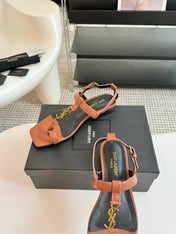 SL Cassandra Flat Sandals Black Tan Leather