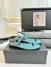 SL CRYSTAL T-STRAP FLAT SANDAL SAPPHIRE SATIN