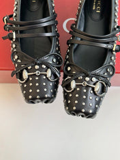 GG RIVETS BALLET FLAT BLACK HORIZONTAL STRAPS LAMBSKIN
