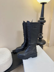 CELINE 26S LACE-UP HIGH-TOP BOOTS 45 MM IN BLACK CALFSKIN