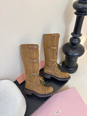 MIUMIU 25S ARMY BOOTS IN BROWN SUEDE