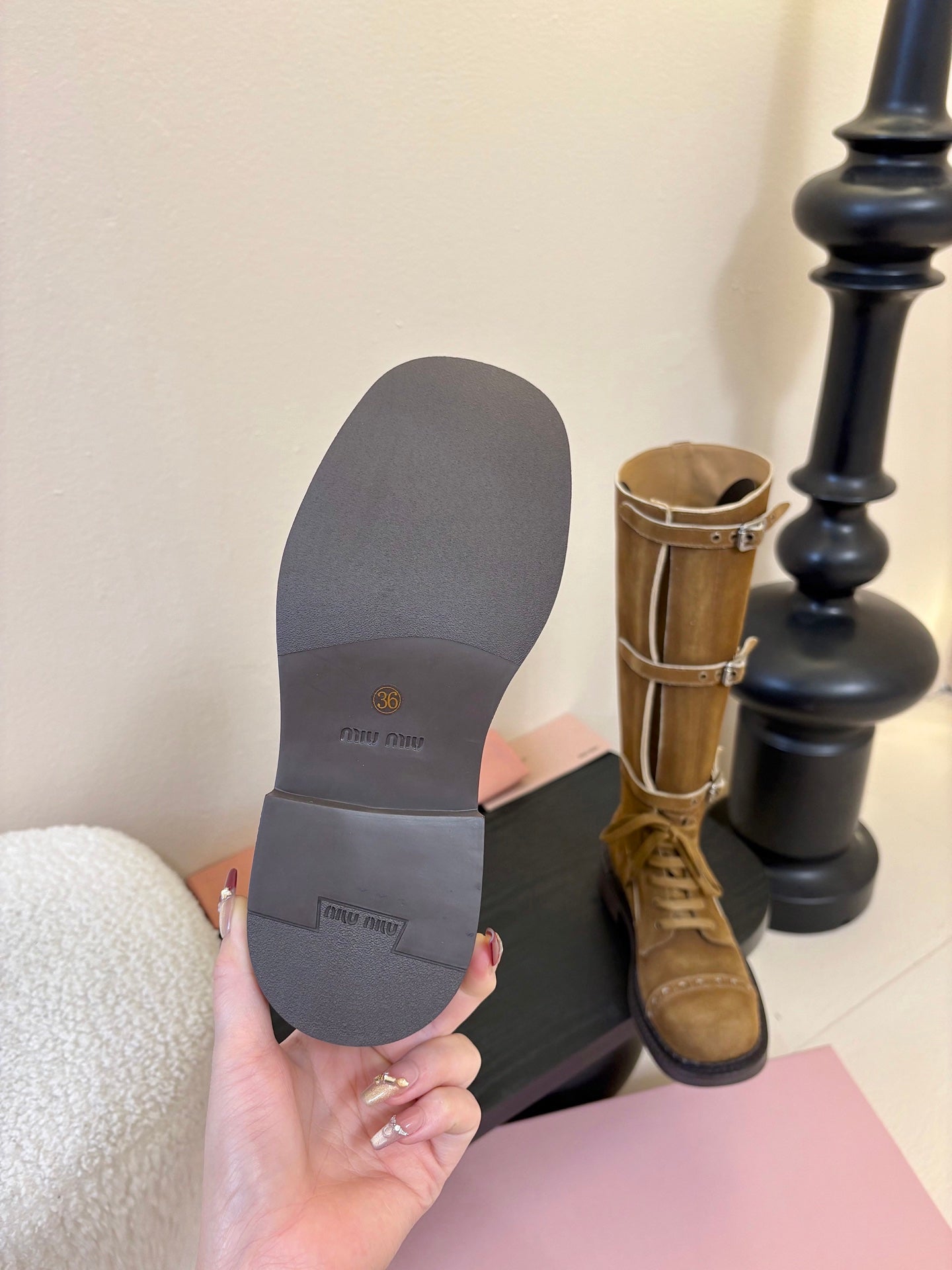 MIUMIU 25S ARMY BOOTS IN BROWN SUEDE
