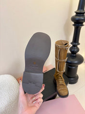 MIUMIU 25S ARMY BOOTS IN BROWN SUEDE
