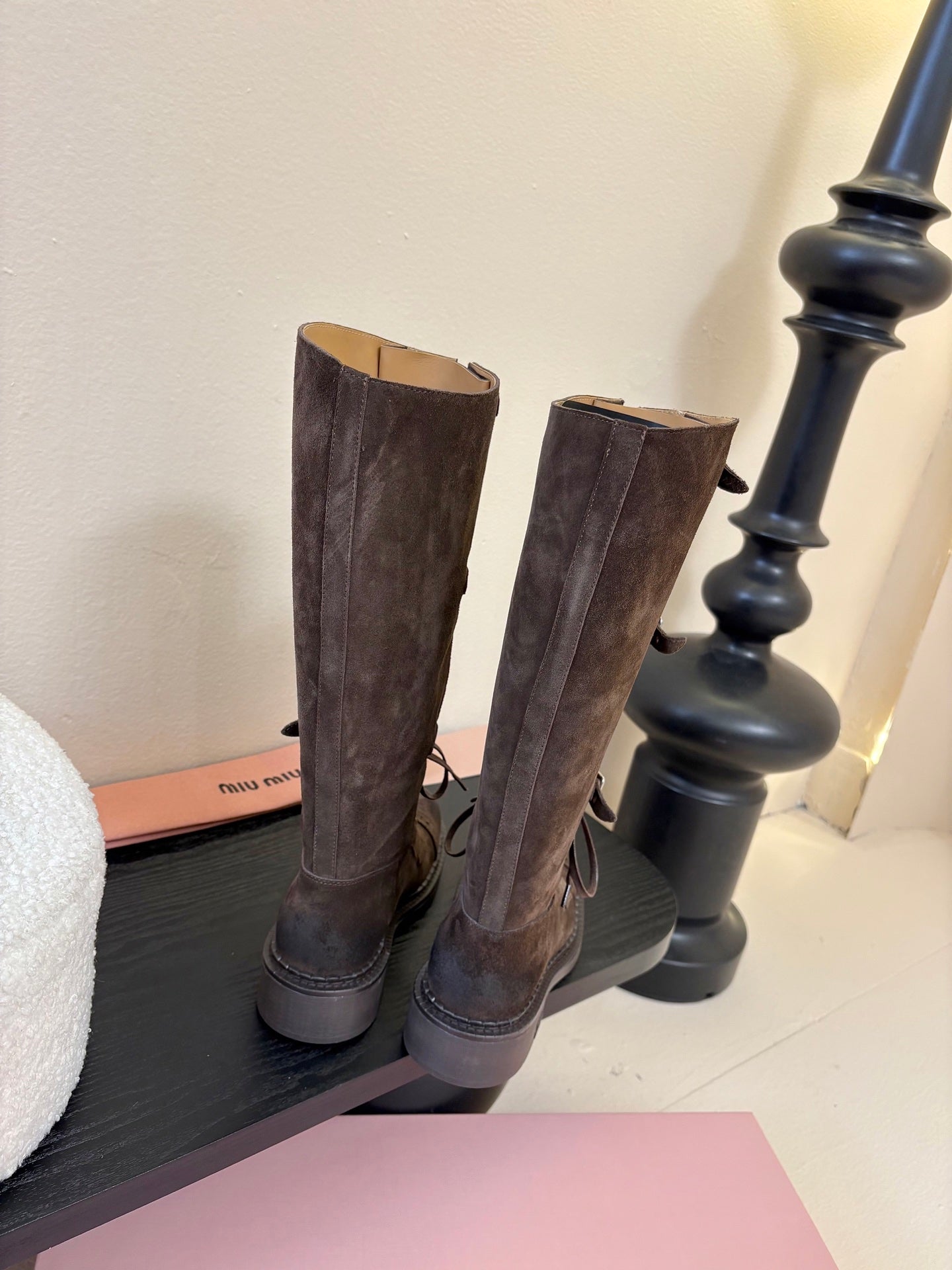MIUMIU 25S ARMY BOOTS IN DARK BROWN SUEDE