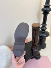 MIUMIU 25S ARMY BOOTS IN DARK BROWN SUEDE