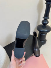 MIUMIU 25S ANKLE BOOTS 65MM IN BLACK BROWN CALFSKIN