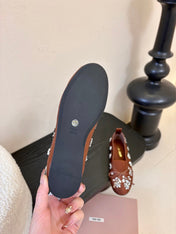 MIUMIU 25S MARY JANE SHOES IN DARK BROWN SATIN