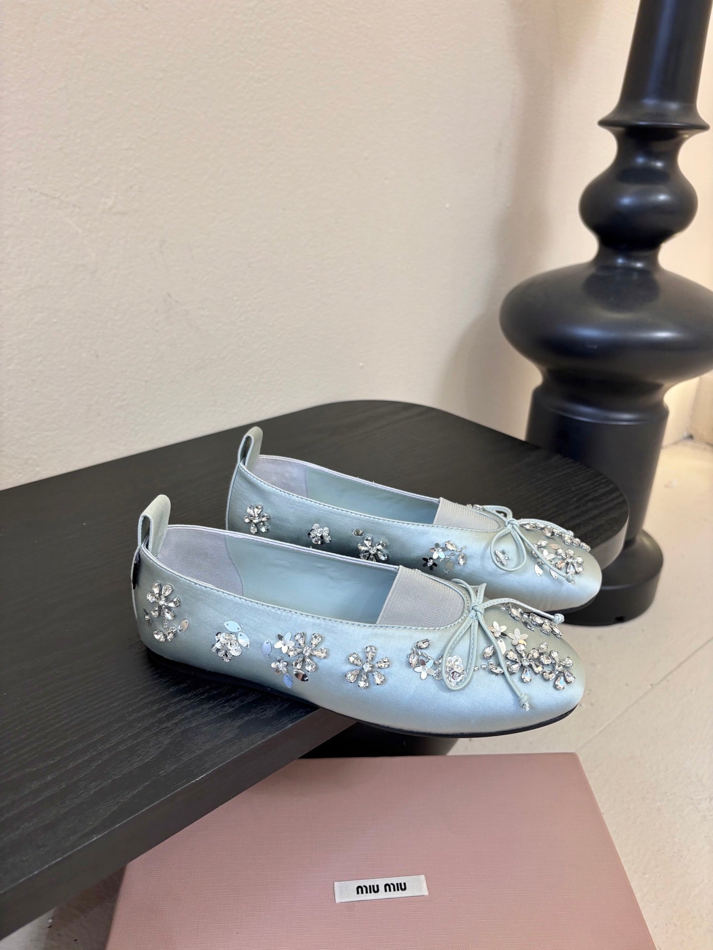MIUMIU 25S MARY JANE SHOES IN LIGHT BLUE SATIN