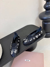 MIUMIU 25S MARY JANE SHOES IN NAVY BLUE SATIN