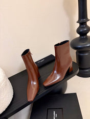 YSL 26S HEELED ANKLE BOOTS IN BROWN SHINY CALFSKIN