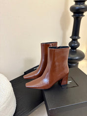 YSL 26S HEELED ANKLE BOOTS IN BROWN SHINY CALFSKIN