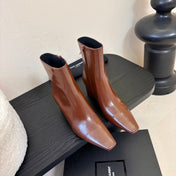 YSL 26S HEELED ANKLE BOOTS IN BROWN SHINY CALFSKIN