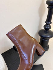 YSL 26S HEELED ANKLE BOOTS IN BROWN SHINY CALFSKIN