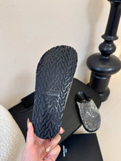 YSL 26S MESH MULES IN BLACK CALFSKIN AND WITH RHINESTONES