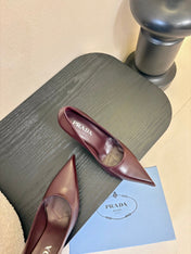 PRADA 26S POINTED-TOE HIGH HEELS IN BURGUNDY RED LAMBSKIN