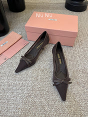 MIUMIU 26S HIGH-HEEL IN DARK BROWN MESH AND LAMBSKIN WITH BOW