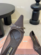 MIUMIU 26S HIGH-HEEL IN DARK BROWN MESH AND LAMBSKIN WITH BOW