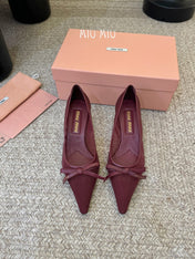 MIUMIU 26S HIGH-HEEL IN DARK RED MESH AND LAMBSKIN WITH BOW