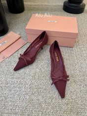 MIUMIU 26S HIGH-HEEL IN DARK RED MESH AND LAMBSKIN WITH BOW