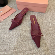 MIUMIU 26S HEEL MULES IN DARK RED MESH AND LAMBSKIN