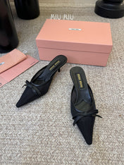 MIUMIU 26S HEEL MULES IN BLACK MESH AND LAMBSKIN