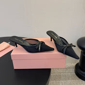 MIUMIU 26S HEEL MULES IN BLACK MESH AND LAMBSKIN