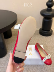 DIOR 26S BALLET FLATS IN RED CALFSKIN WITH J'ADIOR RIBBON