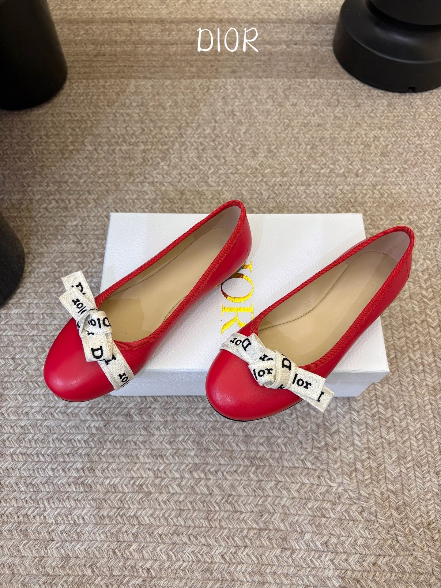 DIOR 26S BALLET FLATS IN RED CALFSKIN WITH J'ADIOR RIBBON