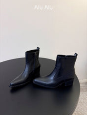 MIUMIU 26S WESTERN ANKLE BOOTS IN BLACK CALFSKIN