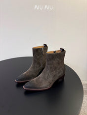 MIUMIU 26S WESTERN ANKLE BOOTS IN DARK GREY SUEDE