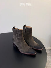 MIUMIU 26S WESTERN ANKLE BOOTS IN DARK GREY SUEDE