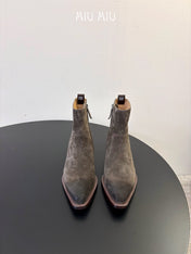 MIUMIU 26S WESTERN ANKLE BOOTS IN DARK GREY SUEDE