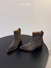MIUMIU 26S WESTERN ANKLE BOOTS IN DARK GREY SUEDE