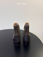 MIUMIU 26S WESTERN ANKLE BOOTS IN DARK GREY SUEDE