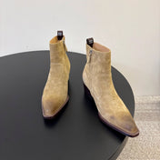 MIUMIU 26S WESTERN ANKLE BOOTS IN SAND BEIGE SUEDE