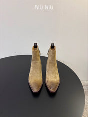 MIUMIU 26S WESTERN ANKLE BOOTS IN SAND BEIGE SUEDE