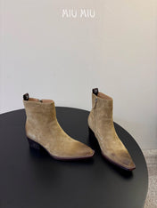 MIUMIU 26S WESTERN ANKLE BOOTS IN SAND BEIGE SUEDE