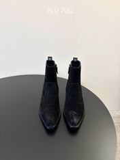 MIUMIU 26S WESTERN ANKLE BOOTS IN BLACK SUEDE