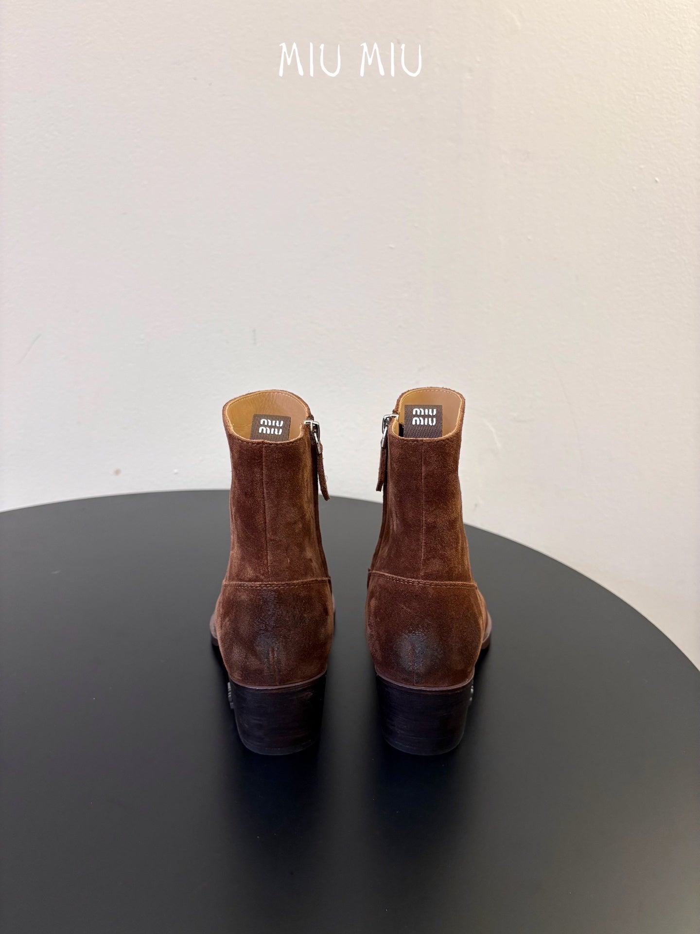 MIUMIU 26S WESTERN ANKLE BOOTS IN BROWN SUEDE