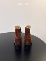 MIUMIU 26S WESTERN ANKLE BOOTS IN BROWN SUEDE