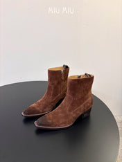 MIUMIU 26S WESTERN ANKLE BOOTS IN BROWN SUEDE
