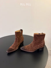 MIUMIU 26S WESTERN ANKLE BOOTS IN BROWN SUEDE